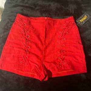 Red Lace Detal Shorts